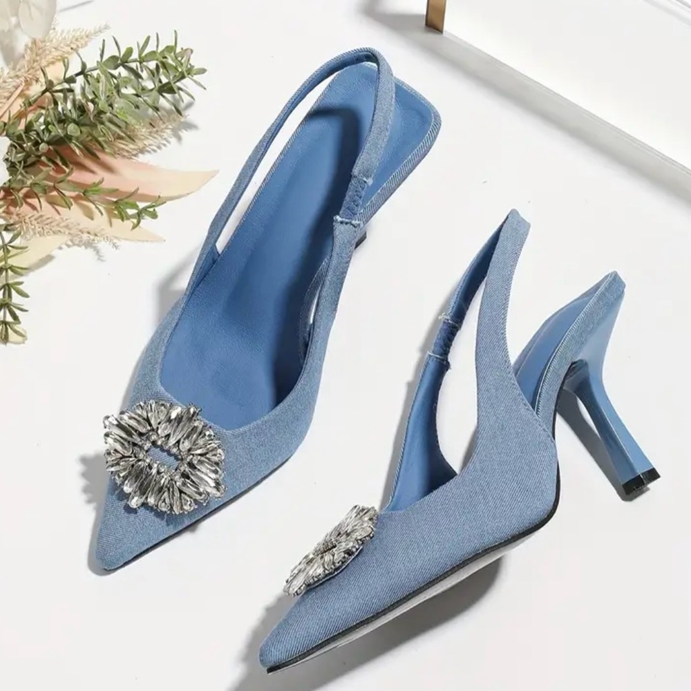 Denim Sling Back Heels